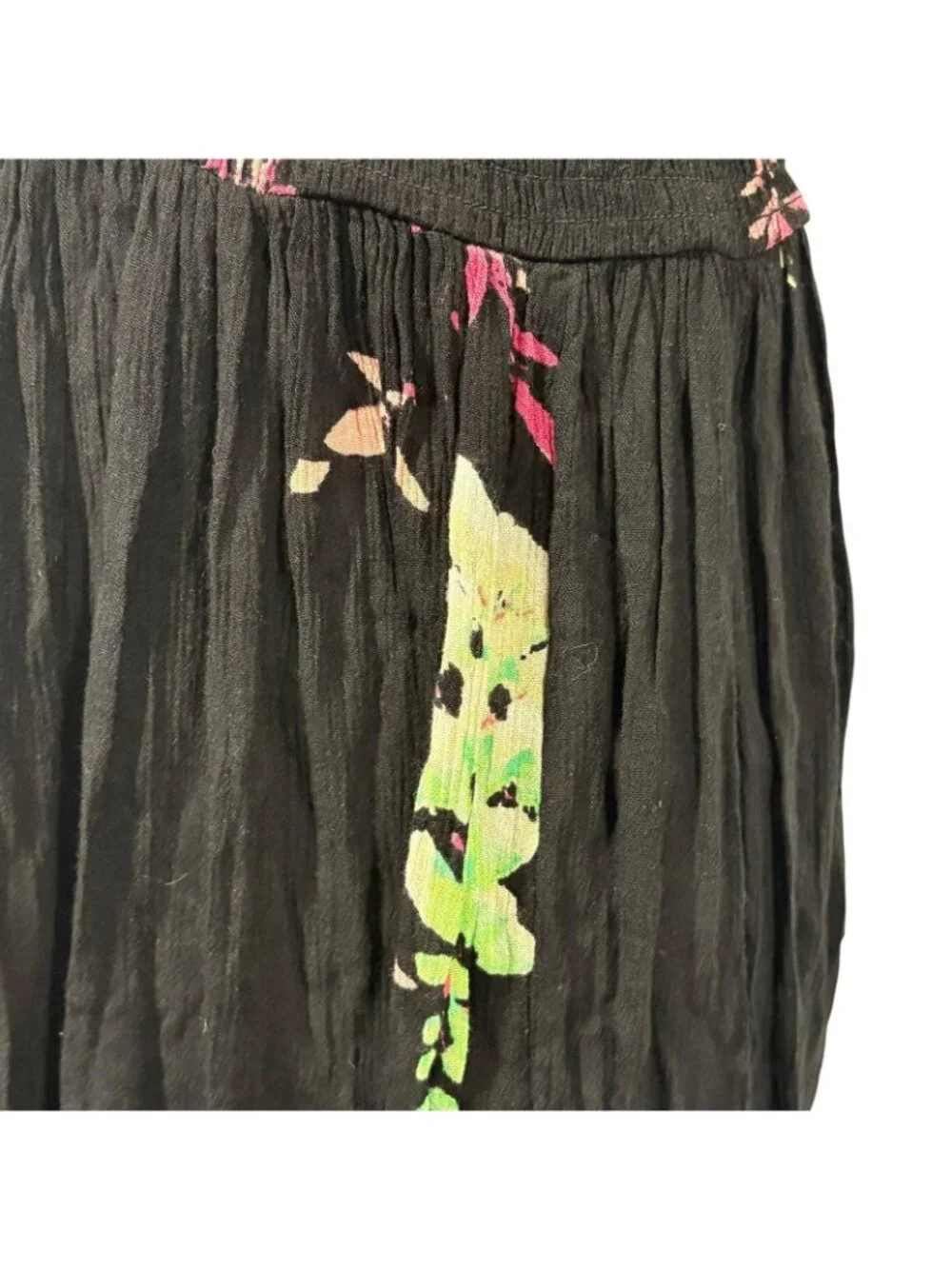 Intimately Free People Beau Smocked Black Floral Maxi Sundress L Boho Beachy Y2K